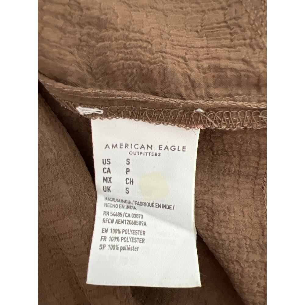 American Eagle Outfitters Peplum Blouse Women's Size Small Brown Floral Cropped - Picture 8 of 9